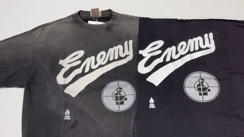 Authentic and consistent, silver paste printing PUBLIC ENEMY x SAINT Mxxxxxx SAINT ENEMY SS TEE full name Public Enemy joint model, targeted enemy short sleeves, washed black S-XL